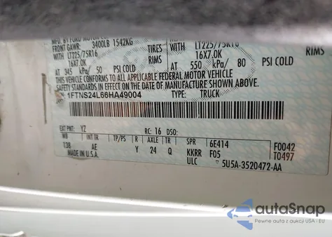 2006 Ford E-250 Commercial/Recreational from USA, damaged, VIN 1FTNS24L66HA49004